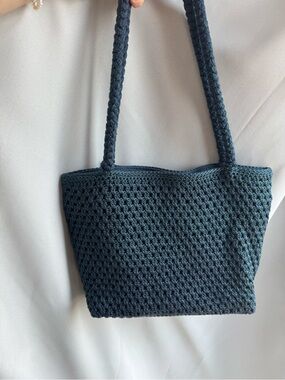Handcrafted Navy Crochet Shoulder Bag - Women